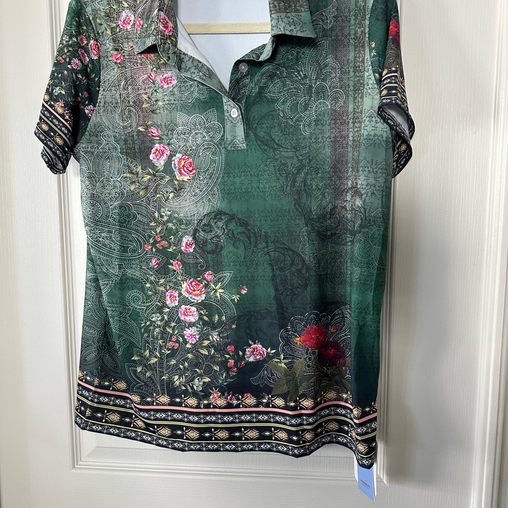 Ace Golf Botanical Energy Polo Top UPF50 XL Dark green NWT